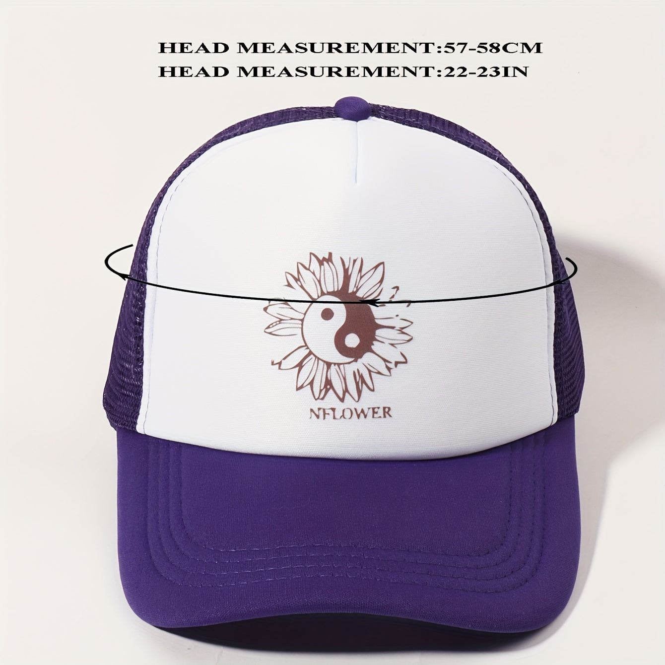 Sunflower Printed Trucker Hat Purple Mesh Baseball Cap Adjustable Dad Hats