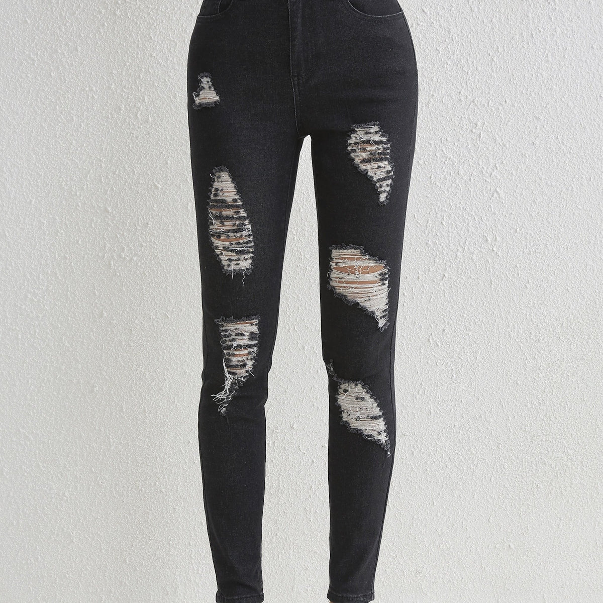 Ripped Holes Skinny Jeans Slim Fit Slash Pockets High Stretch Casual Denim Pants