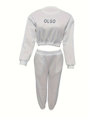 Casual Letter Print 2pc Set Pullover Sweatshirt & Joggers Outfits