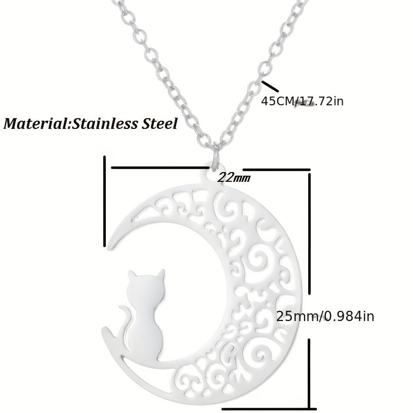 Moon Cat Necklace Stainless Steel Hollowed Out Collarbone Accessory