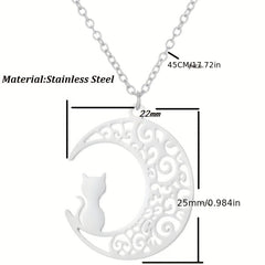 Moon Cat Necklace Stainless Steel Hollowed Out Collarbone Accessory