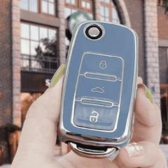 TPU Anti-drop Car Key Case Pink for Volkswagen Skoda