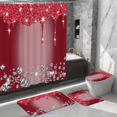 4Pcs Diamond Pattern Shower Curtain Set with Non-Slip Rugs