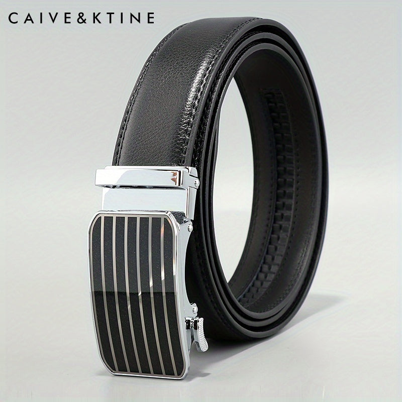 Caivektine Men's Cowhide Striped Business Belt Casual Belt