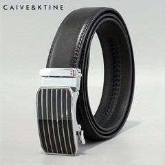 Caivektine Men's Cowhide Striped Business Belt Casual Belt