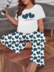  Casual Pajamas Set Women's Plus Slogan & Heart Pattern