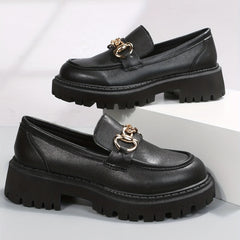 British Style Chain Decor Loafers Slip On Shoes