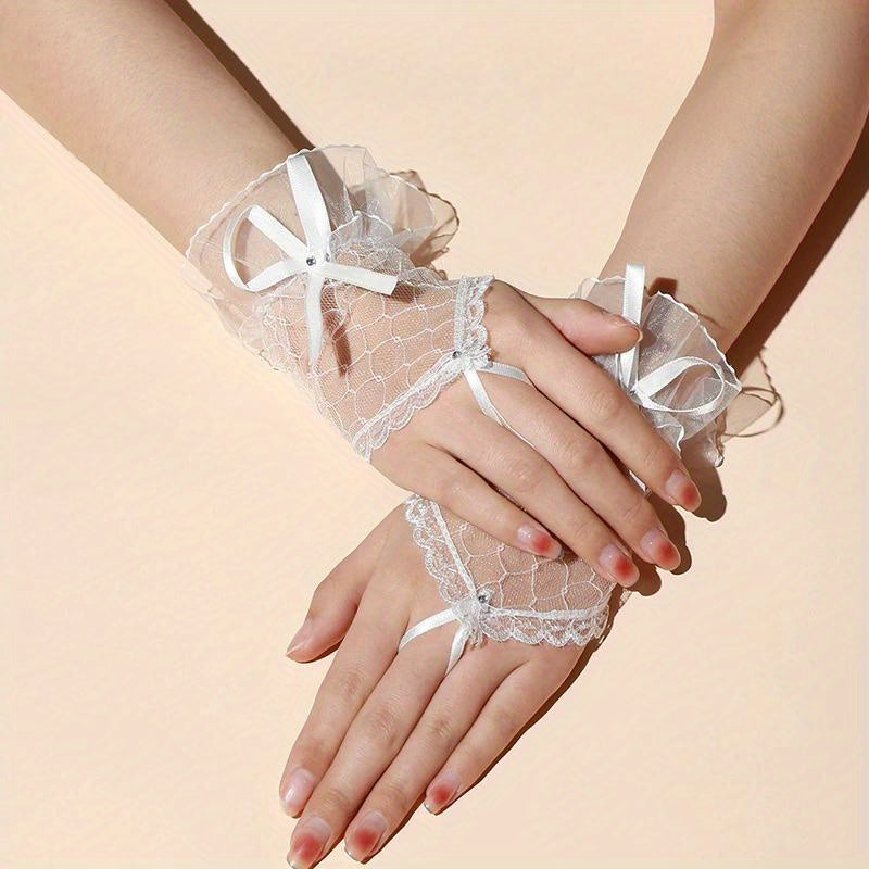 Short Lace Bow Half Finger Gloves Bridal Wedding Accessories