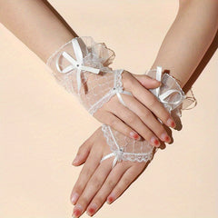 Short Lace Bow Half Finger Gloves Bridal Wedding Accessories