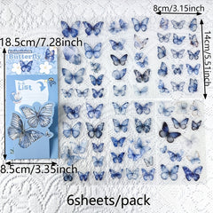 6 Sheets Floral Butterfly Stickers Self Adhesive Decals with Golden Accents