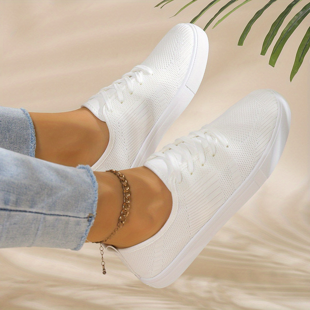 Women's Breathable Woven Sneakers Casual Lace Up Outdoor Shoes