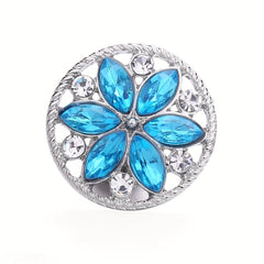 Alloy Flower Decor Round Snap Button with Rhinestones for DIY Jewelry