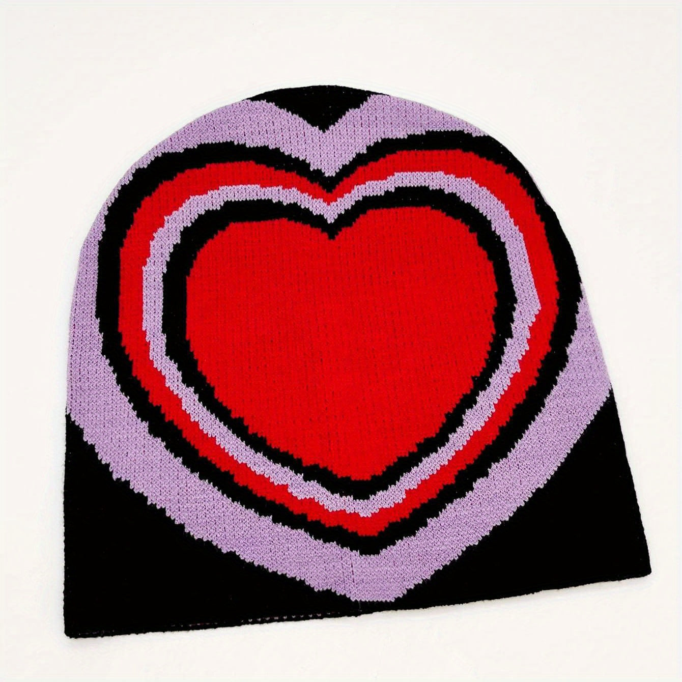 Red Heart Jacquard Beanie Warm Knit Hat Elastic Knitted Skull Cap