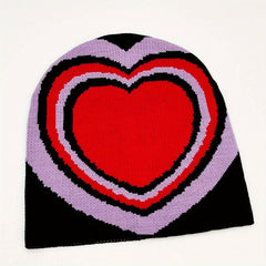 Red Heart Jacquard Beanie Warm Knit Hat Elastic Knitted Skull Cap