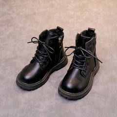 Girls Lace Up Zipper Boots Non Slip Plus Fleece for Autumn Winter