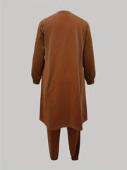  Solid Long Sleeve Coat & Joggers Set