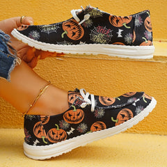Ghost Face Pumpkin Print Sneakers Halloween Slip On Flats Canvas Shoes