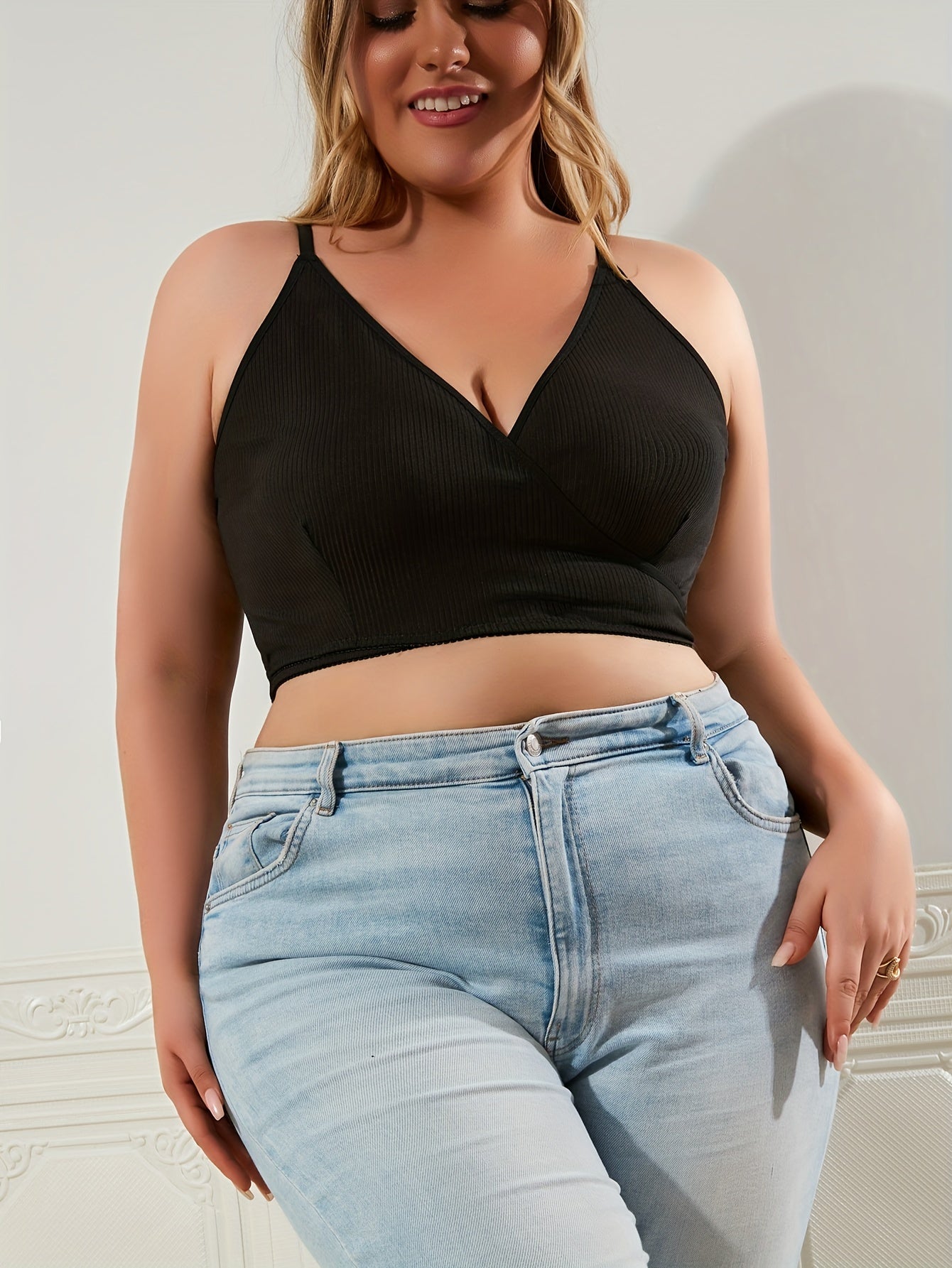  Bra Women's Plus Ribbed Wrap V Neck Bralette