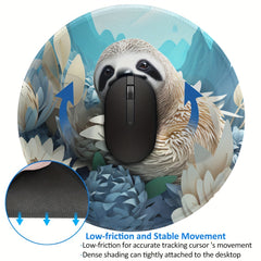 Round Sloth Pattern Mouse Pad with Stitched Edge for Home Office Desk