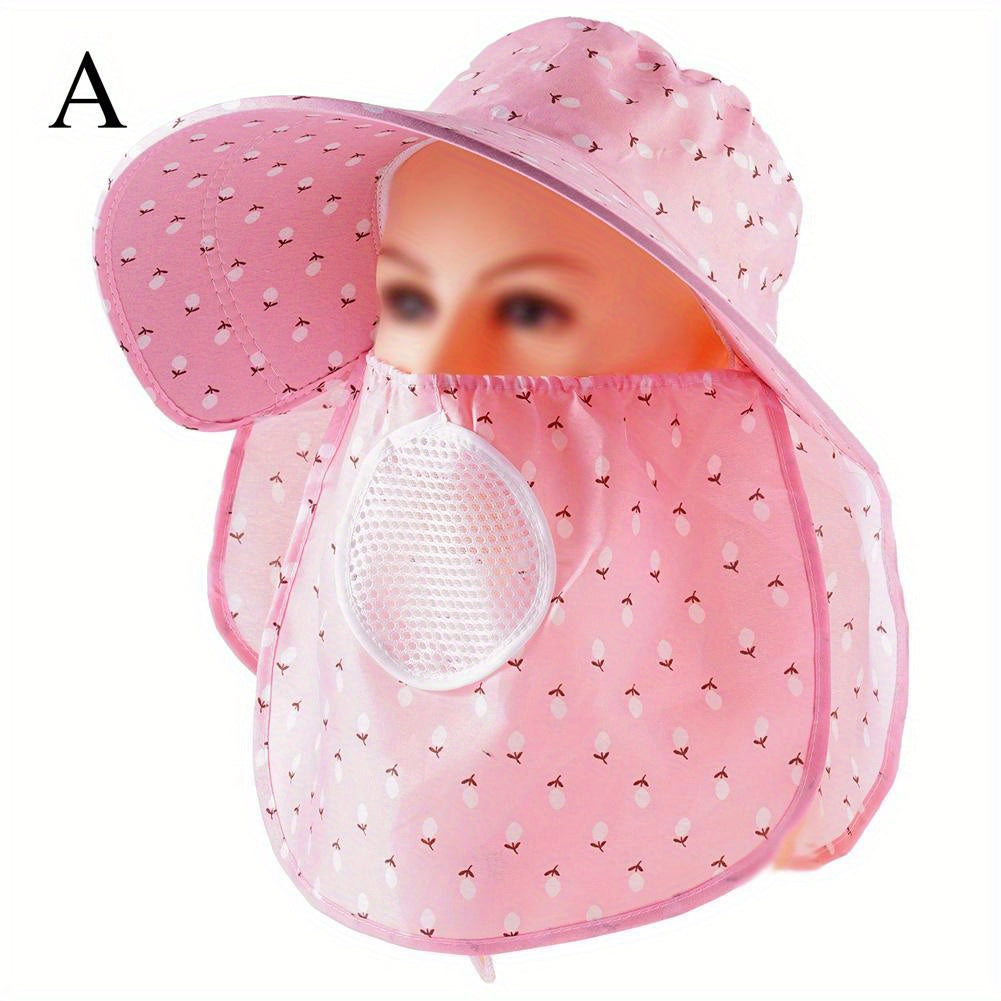 Floral Print Sun Hats With Neck Gaiter Mask UV Protection Visors