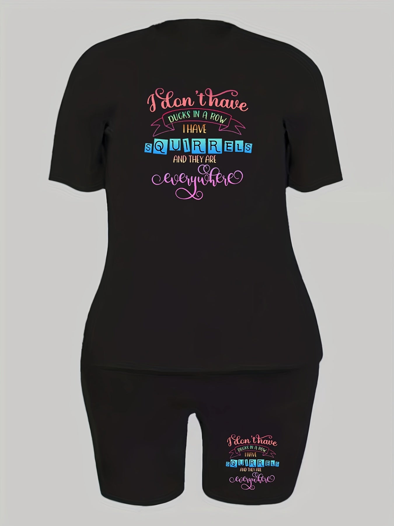 Women's Plus Slogan Print Top & Shorts Set