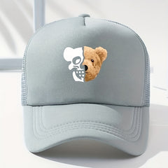 Skull Bear Print Trucker Hat Hip Hop Mesh Baseball Cap