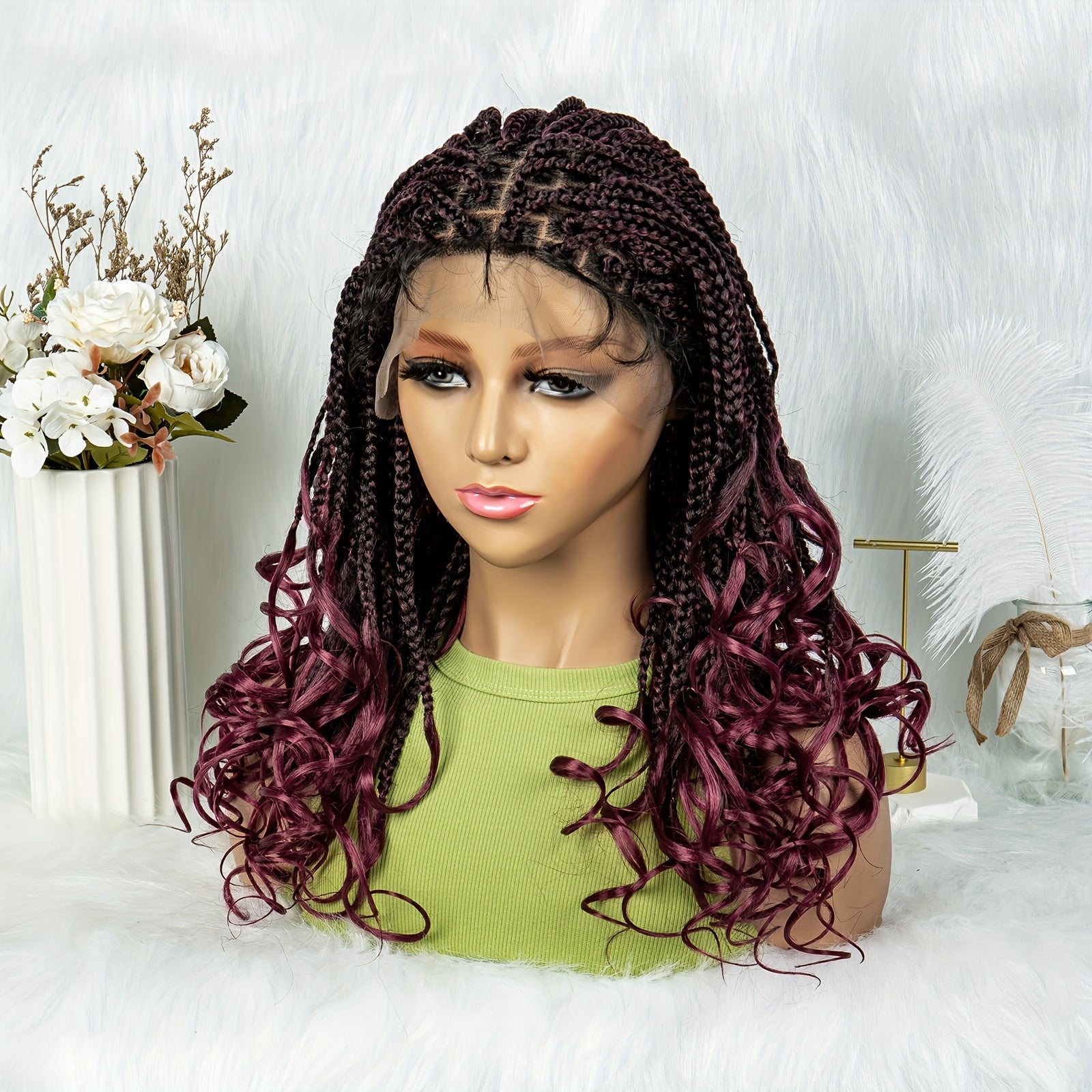 Long Braids Curly Ends Lace Wig 180 Density