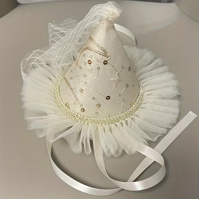 Princess Birthday Hair Accessory with Sequins and Tulle Veil