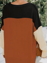  Colorblock Long Sleeve Round Neck Sweater