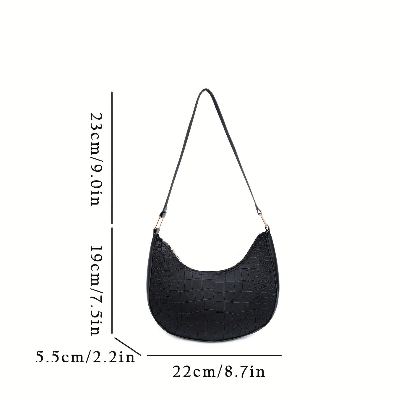 Crocodile Pattern Crescent Handbag Vegan Leather Hobo Purse