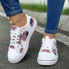 4th of July Sunflower Print Canvas Shoes Low Top Lace Up Sneakers