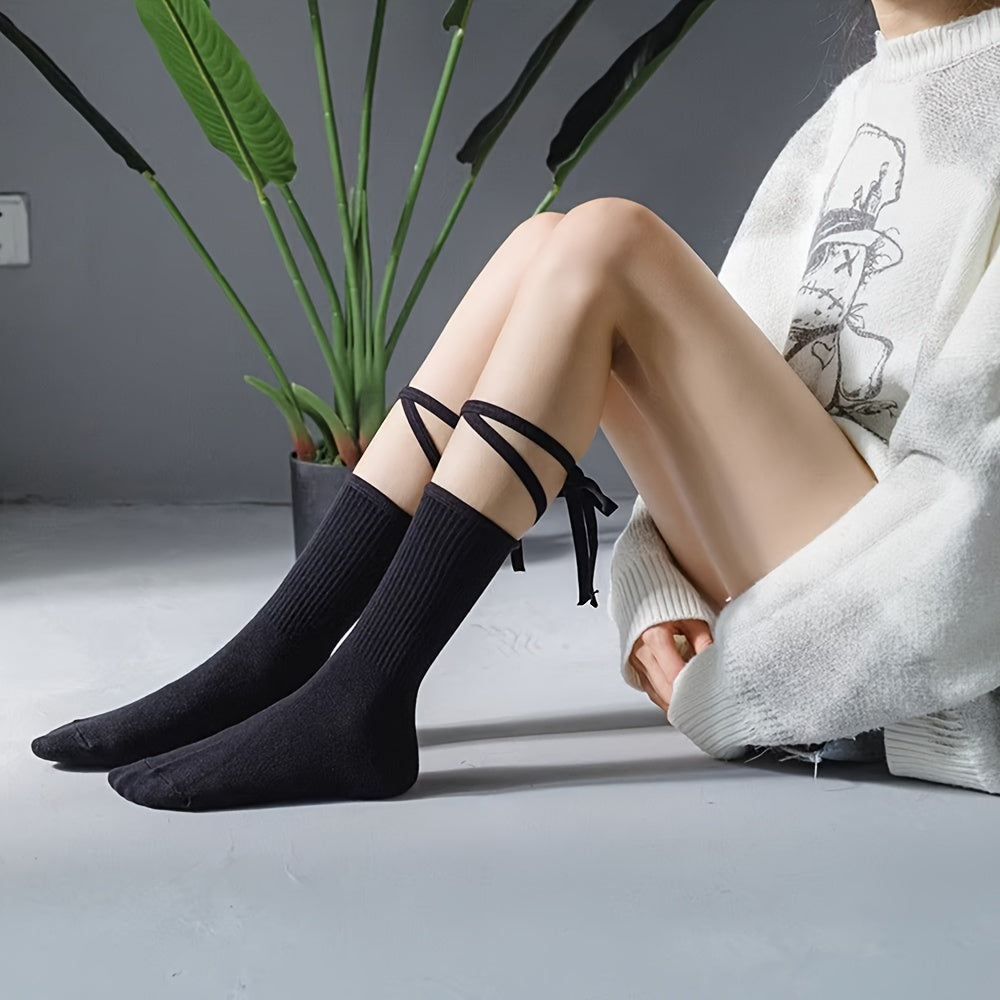 2 Pairs Strappy Mid Tube Socks for Women