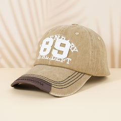 Distressed Baseball Cap with Leather Patch Embroidery