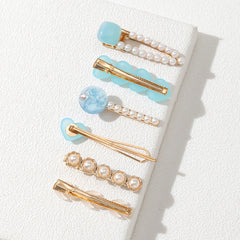 6pcs Love Heart Faux Pearl Acrylic Hair Clip Vintage Hair Accessories