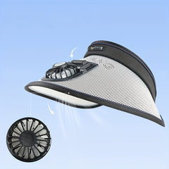 Stripe Print Fan Visor Hat Wide Brim Summer Sun Hat