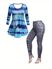  2 Piece Set Women's Floral Top & Denim Leggings Outfits