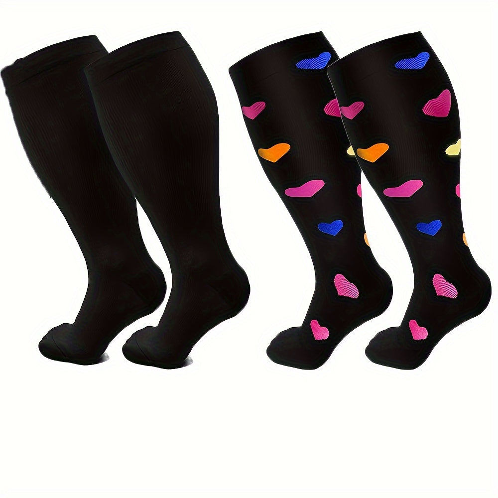 2 Pairs Plus Size Compression Socks 20-30 MmHg Wide Calf Nurses Running