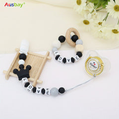2pcs Personalized Baby Dummy Clip with Name Baby Rattle Teether Ring