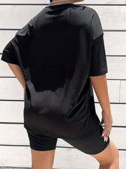 Letter Print Matching Two piece Set Short Sleeve T shirt & Shorts