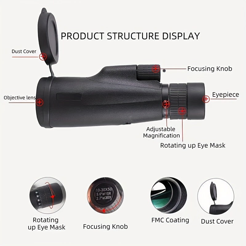 High Power 30x50 Zoom Monocular Telescope With Bak4 Lens