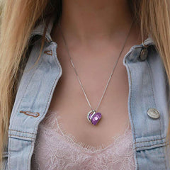 12 Months Birthstone Love Heart Pendant Necklace Jewelry Gift For Women