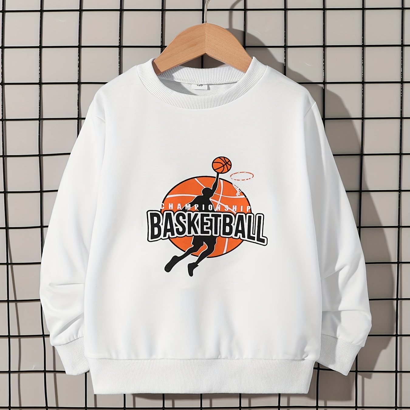 Basketball Print Boys Pullover Sweatshirt Long Sleeve Crew Neck Kids Clothing