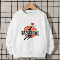 Basketball Print Boys Pullover Sweatshirt Long Sleeve Crew Neck Kids Clothing
