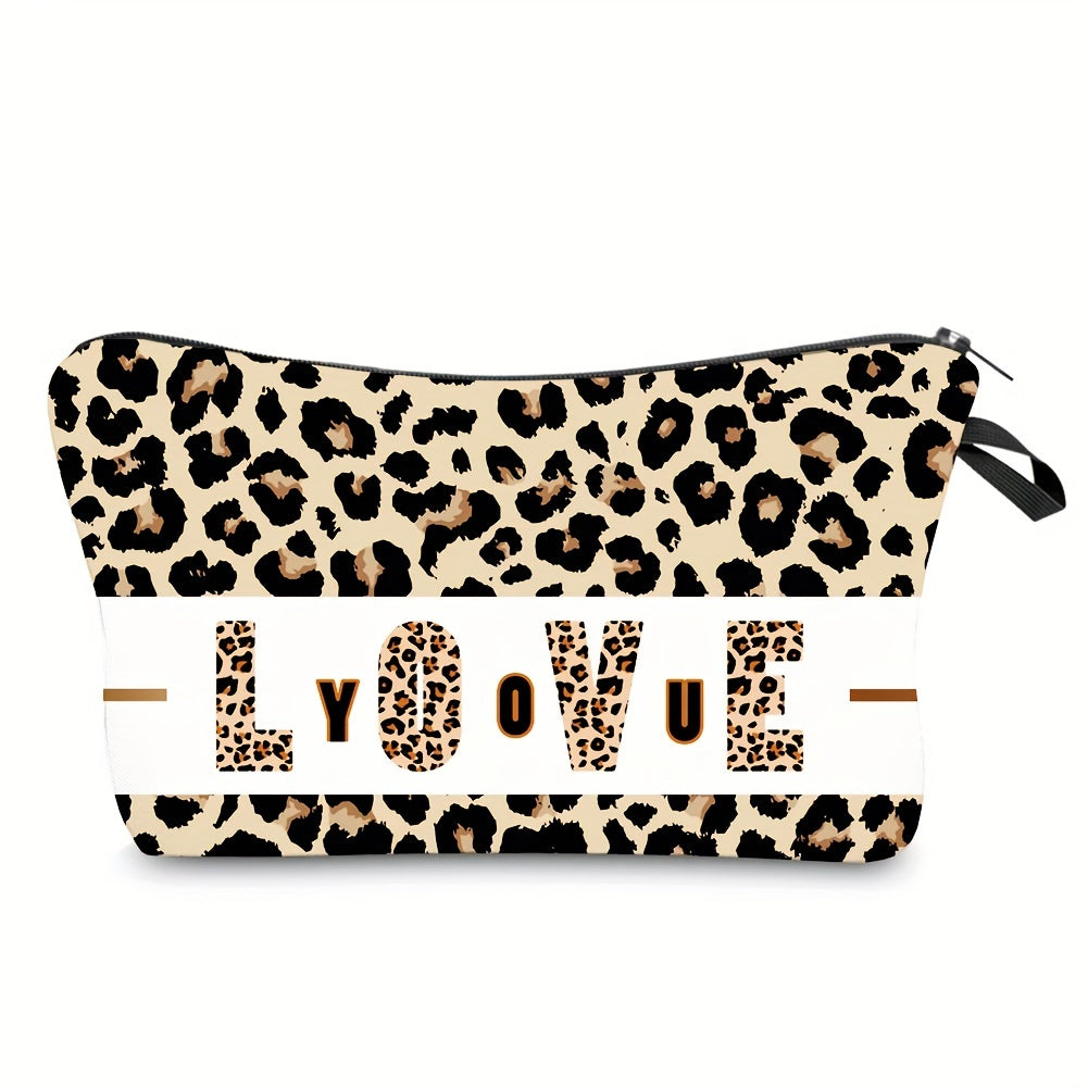 Leopard Print Cosmetic Bag Love You Pattern Clutch Purse
