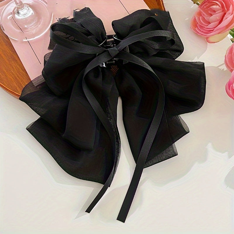 3pcs Mesh Large Bow Hair Claw Ponytail Holder