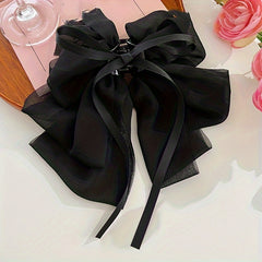 3pcs Mesh Large Bow Hair Claw Ponytail Holder
