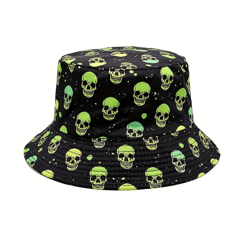 Skull Print Reversible Sunshade Bucket Hat for Men Women