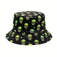 Skull Print Reversible Sunshade Bucket Hat for Men Women