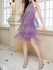  Tassel Halter Neck Mini Party Dress