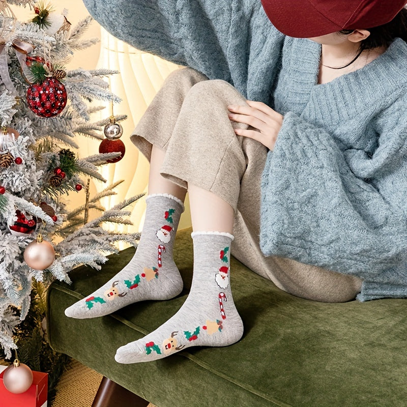 5 Pairs Christmas Print Socks Mid Tube Women's Stockings